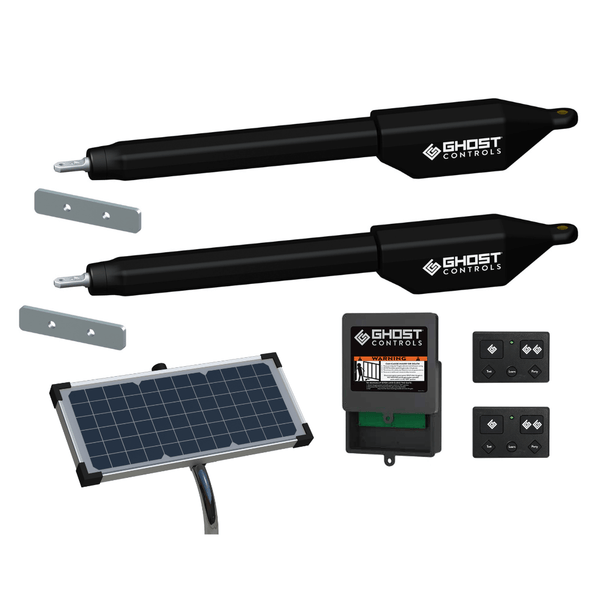 GHOST MANOR Dual Automatic Gate Opener Kit w 10 Watts Solar Bundle