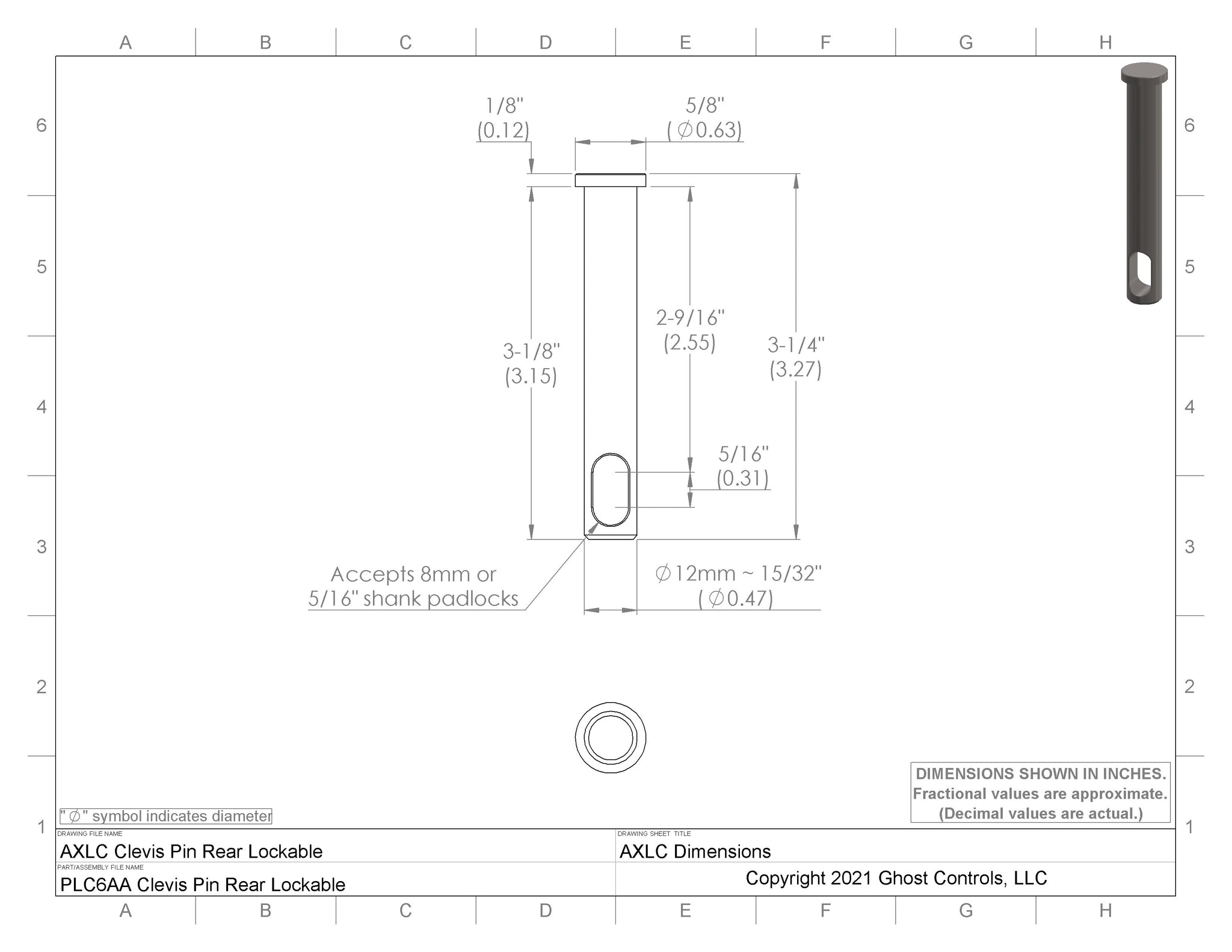 AXLC Locking Clevis Pin for Ghost Controls Automatic Gate Opener Kits